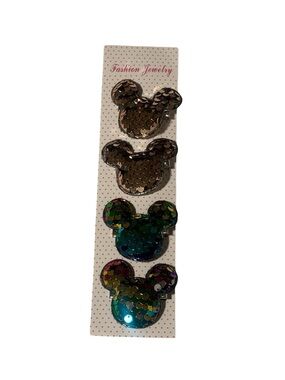 Sequin Mickey Head Hair Clips - Brown and Multicolor ( Set of 4)